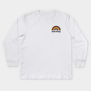 She/They Pronouns Rainbow Kids Long Sleeve T-Shirt